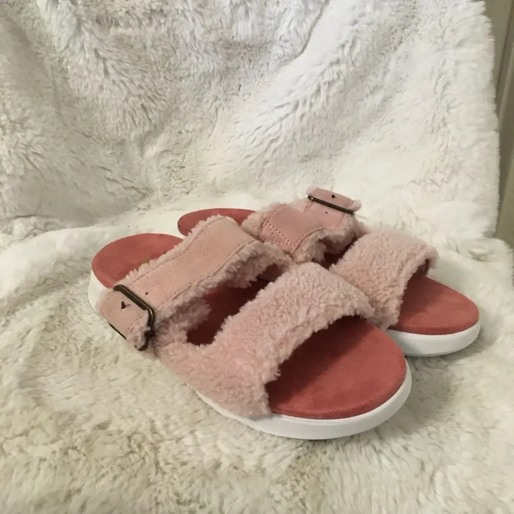 NEW Koolaburra By Ugg Women's Pink Pasea Faux Shearling Slide Sandals Size 7